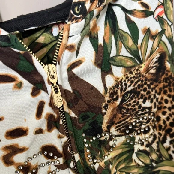 bebe Green Leopard Tropical Print Jumpsuit - Picture 3 of 11